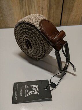 NWT PX Belt Mens 42 Beige Braided Stretch Textile